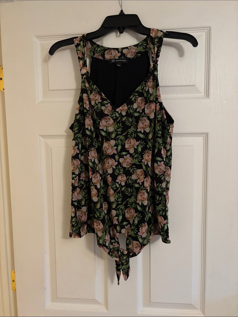 INC International Concepts Black Floral Tie-Front Camisole